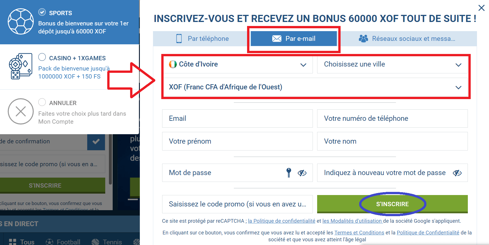 Comment créer un nouveau compte 1xBet gratuitement