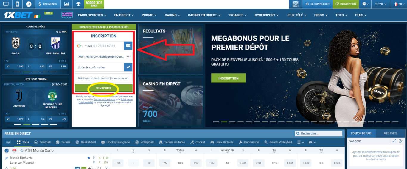 Support du 1xBet site officiel